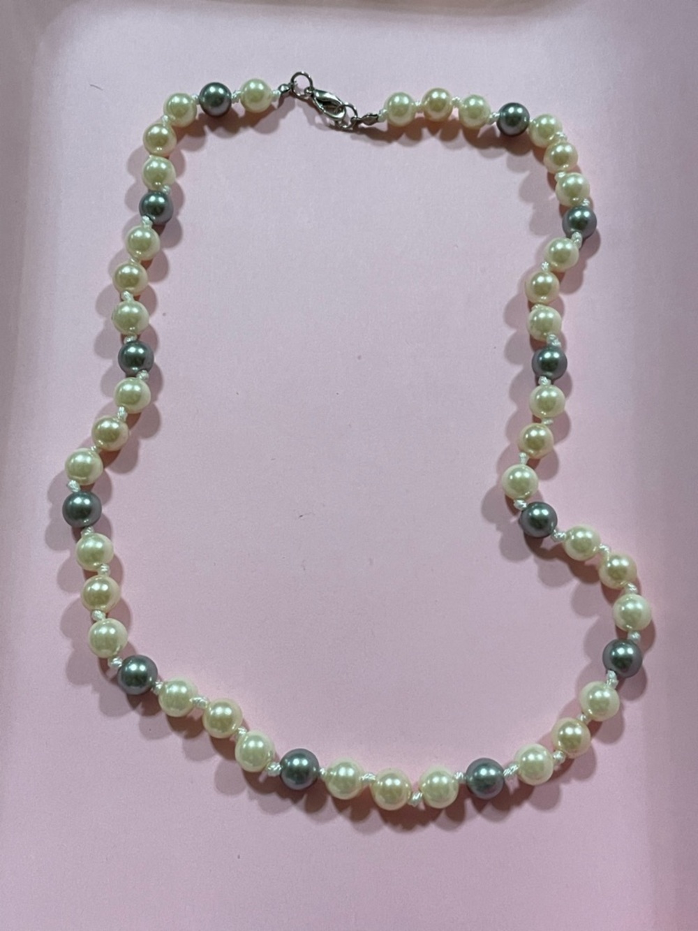 Costume Faux Pearl Knotted Bead Necklace #9673